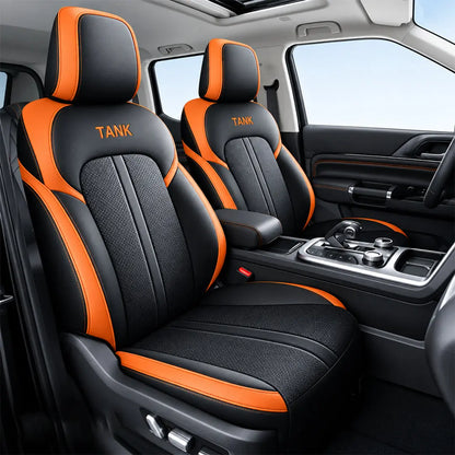 GWM Tank 300 (25-On) Premium Luxury Car Seat Covers - Front & Rear Full Set (Black & Orange) Max Motorsport