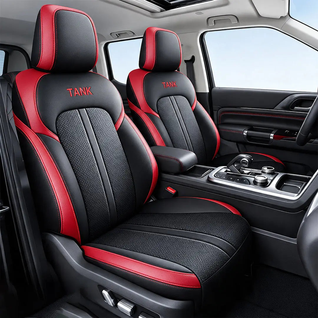 GWM Tank 300 (25-On) Premium Luxury Car Seat Covers - Front & Rear Full Set (Black & Red) Max Motorsport