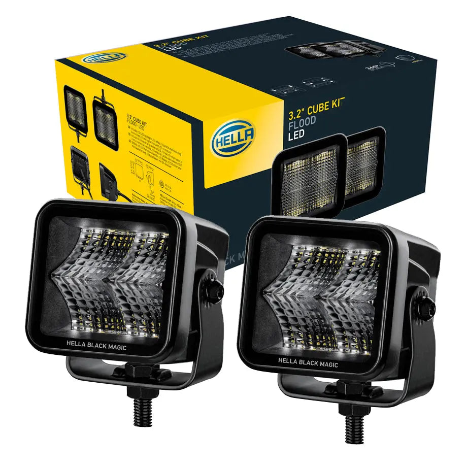 Hella Black Magic 3.2" Cube LED Flood Light Kit Max Motorsport