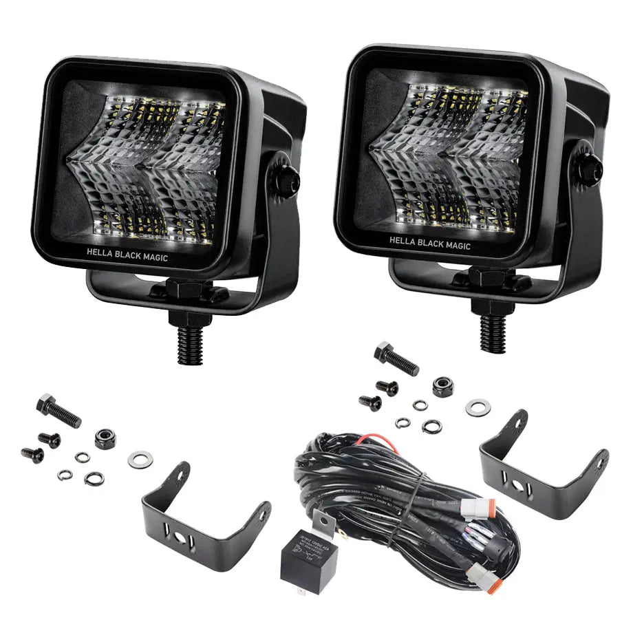 Hella Black Magic 3.2" Cube LED Flood Light Kit Max Motorsport