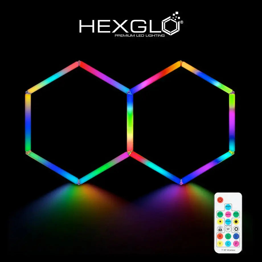 Hexglo 2 Piece RGB Hexagon Modular LED Lighting Kit Hexglo - Hexagon LED Lighting