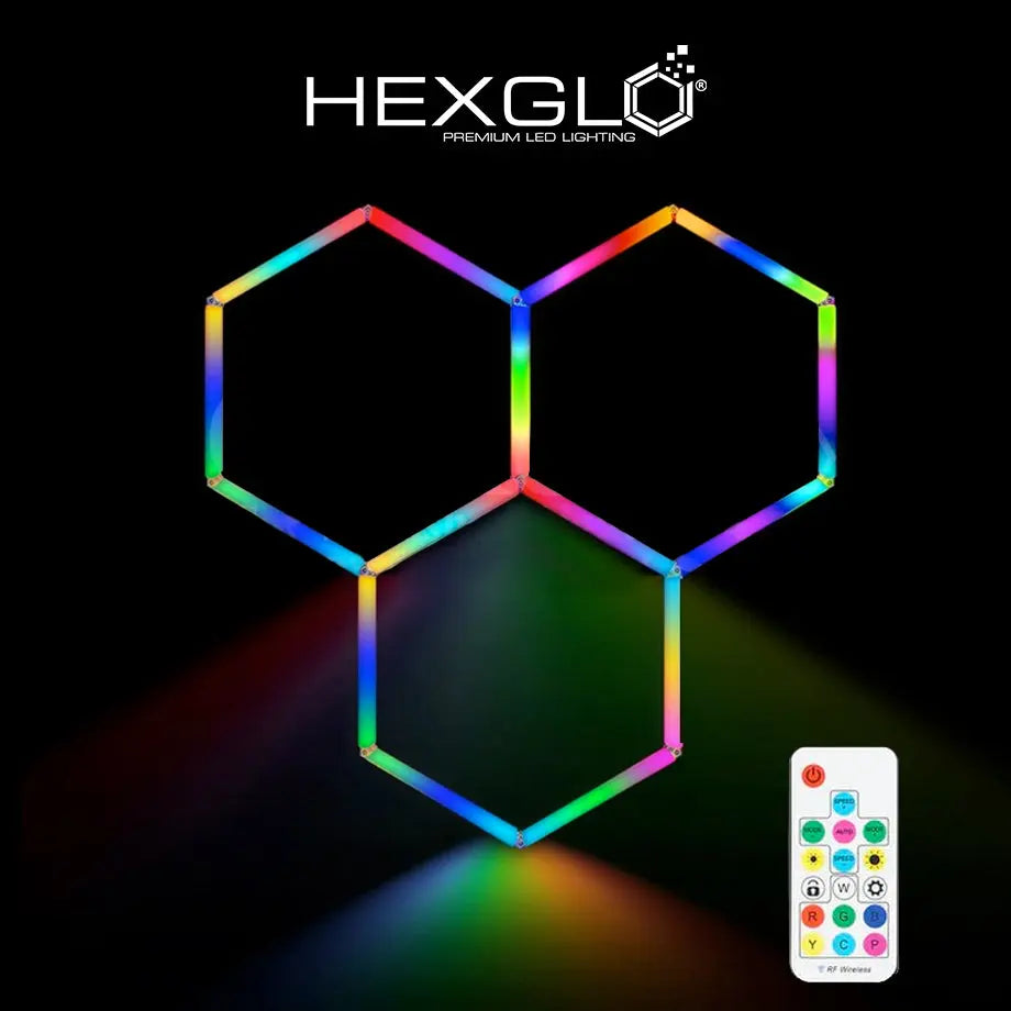 Hexglo 14 Piece Hexagon Modular LED Lighting Kit With Border Hexlight