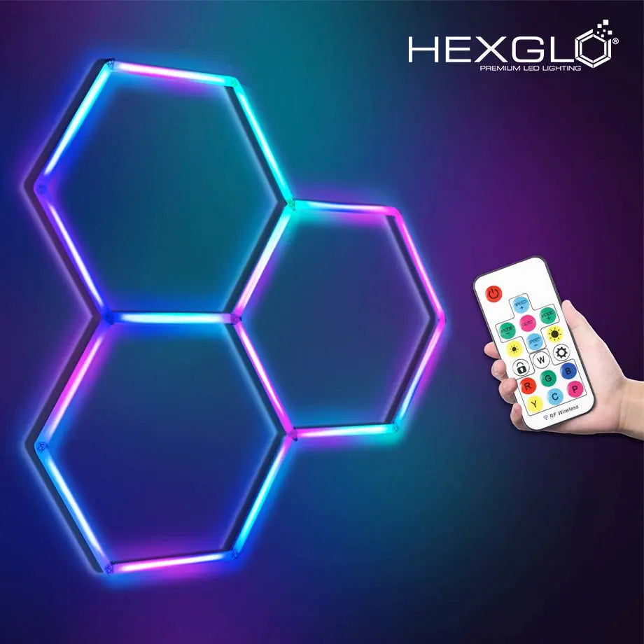 Hexglo 3 Piece RGB Hexagon Modular LED Lighting Kit Hexglo - Hexagon LED Lighting