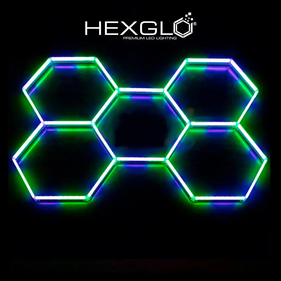 Hexglo 5 Piece RGB Hexagon Modular LED Lighting Kit Hexglo - Hexagon LED Lighting