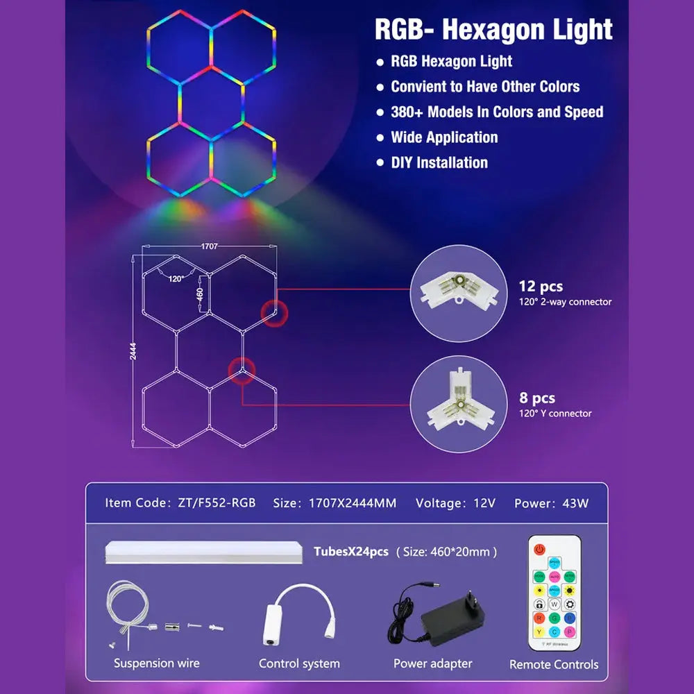 Hexglo 5 Piece RGB Hexagon Modular LED Lighting Kit Hexglo - Hexagon LED Lighting