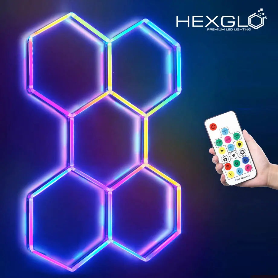 Hexglo 14 Piece Hexagon Modular LED Lighting Kit With Border Hexlight ...