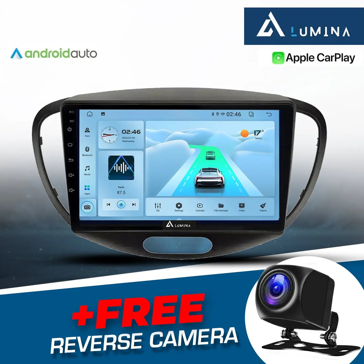 Hyundai i10 (08-13) - 9 Inch Lumina Android Entertainment & GPS System +FREE Reverse Camera LUMINA AUDIO