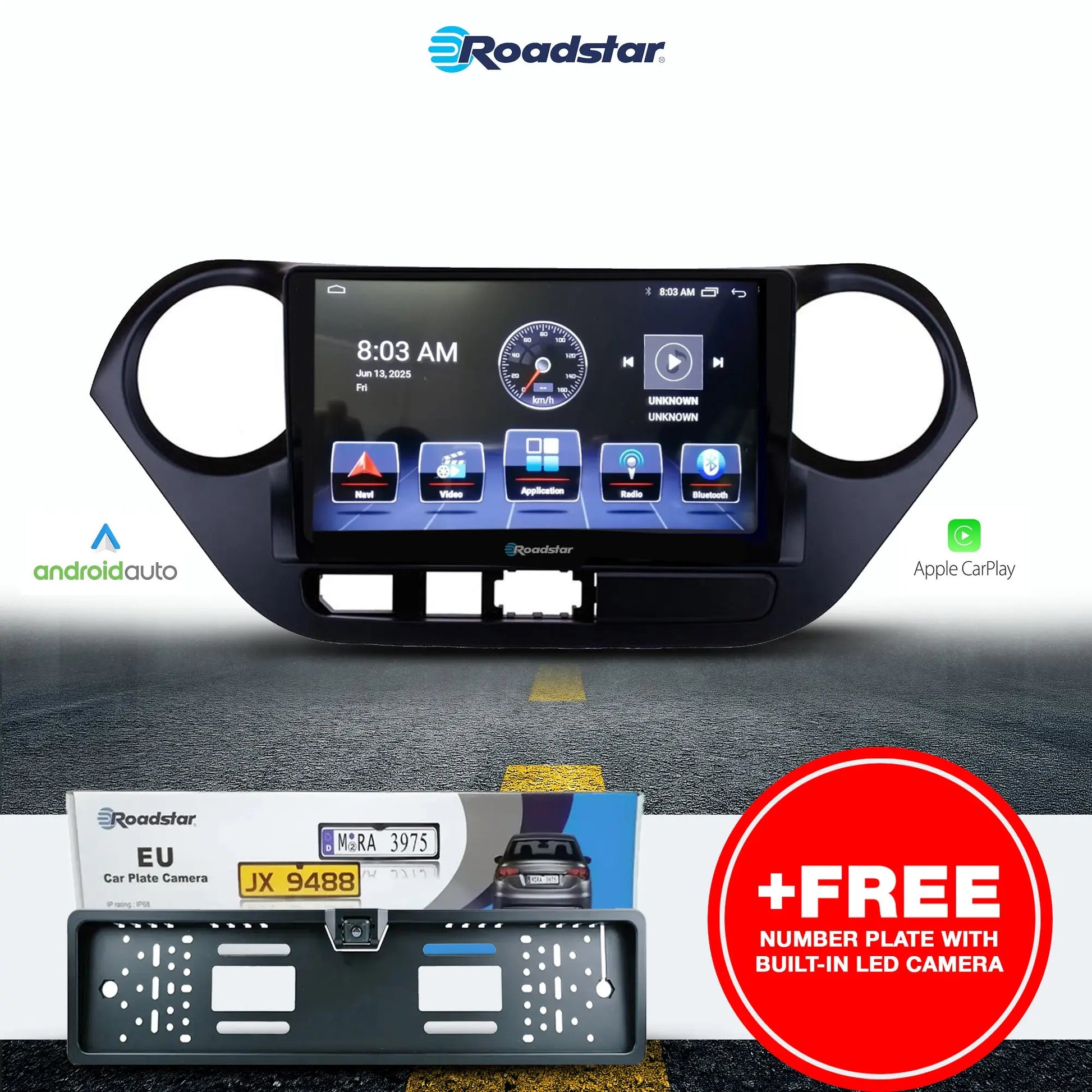 Hyundai i10 (13-17) - 9 Inch Roadstar Android Multimedia Unit + FREE Number Plate Camera (Copy) Roadstar