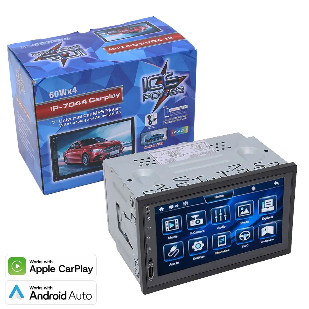 Ice Power IP-7044 Double Din Media Player With Wired Apple Carplay & Android Auto Star Sound
