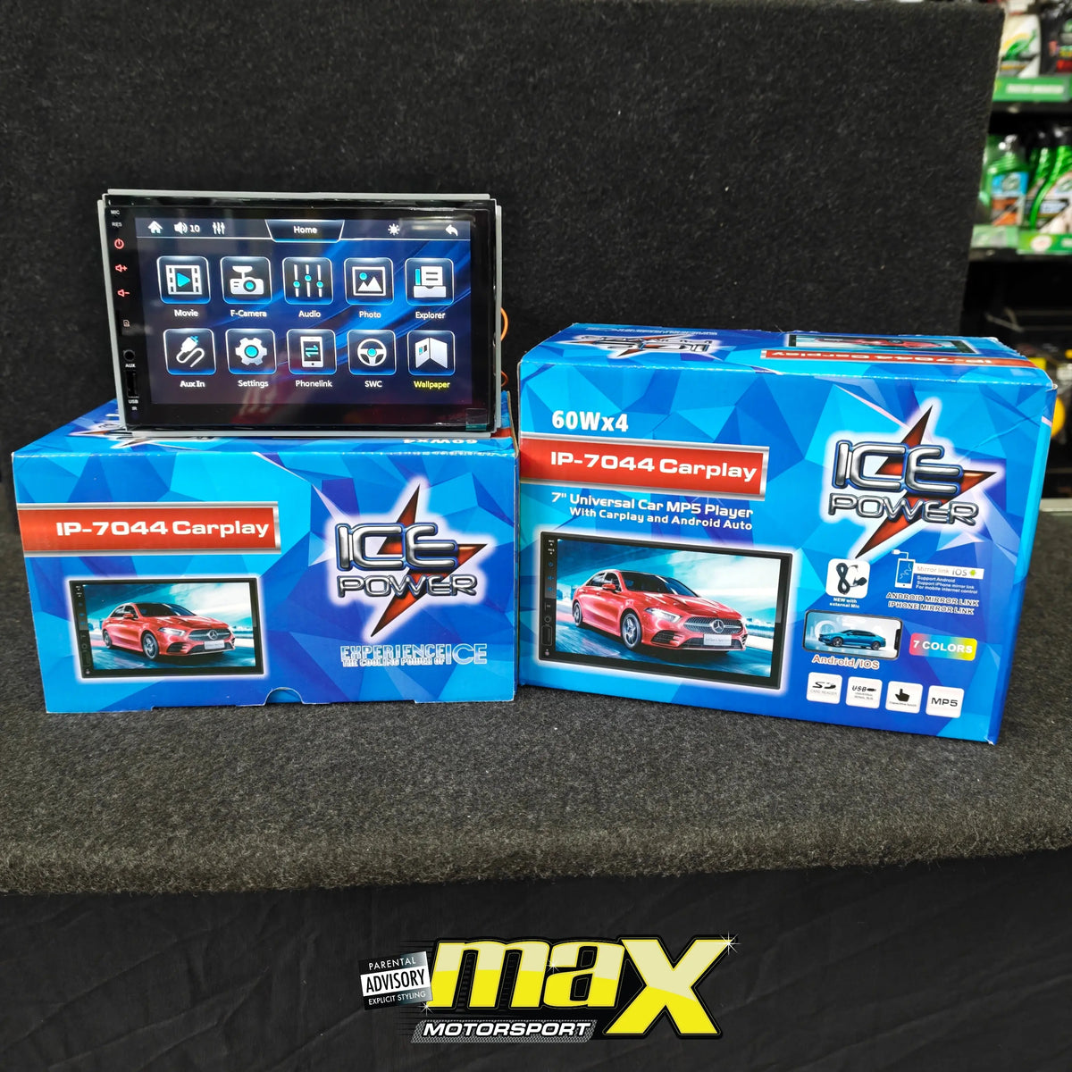 Ice Power IP-7044 Double Din Media Player With Wired Apple Carplay & Android Auto Star Sound
