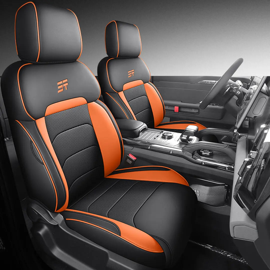 Jetour T2 (25-On) Premium Luxury Car Seat Covers - Front & Rear Full Set (Black & Orange) Max Motorsport