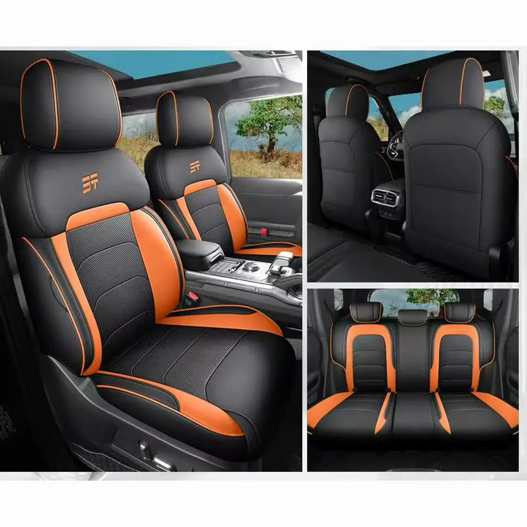Jetour T2 (25-On) Premium Luxury Car Seat Covers - Front & Rear Full Set (Black & Orange) Max Motorsport