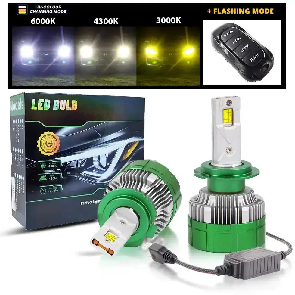 K14 3-Colour LED Canbus Bulbs With Strobe Function & Wireless Remote - H11 Max Motorsport