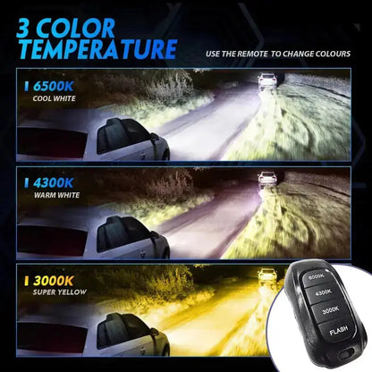 K14 3-Colour LED Canbus Bulbs With Strobe Function & Wireless Remote - H11 Max Motorsport