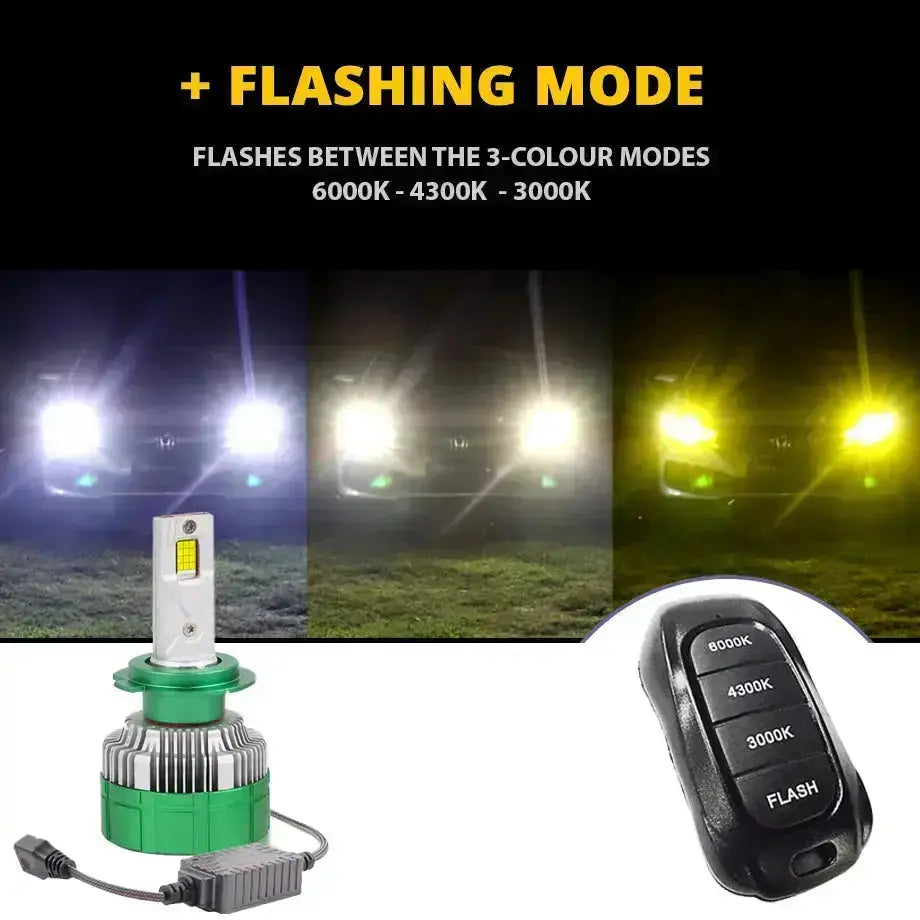 K14 3-Colour LED Canbus Bulbs With Strobe Function & Wireless Remote - H11 Max Motorsport