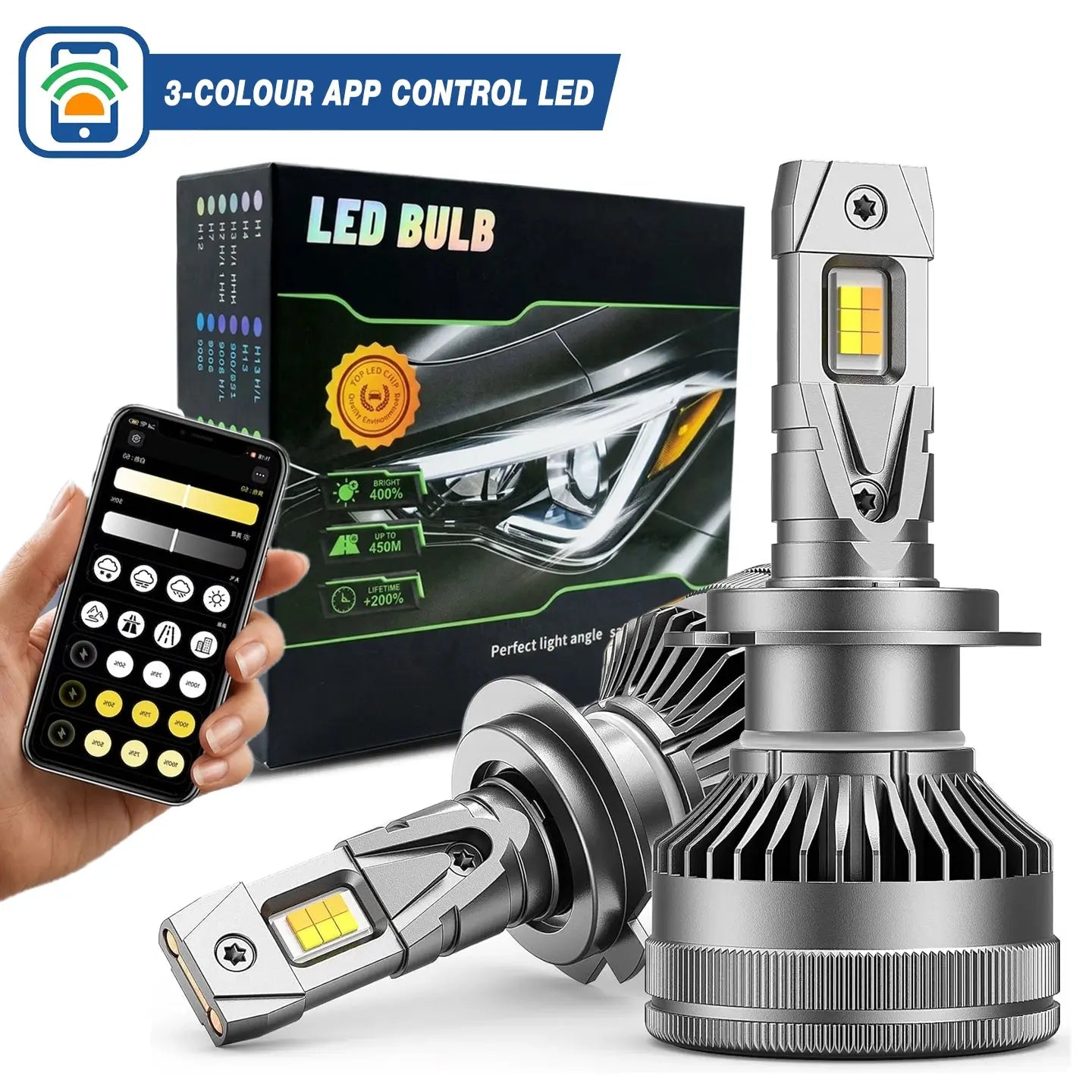 K28 App Controlled 3-Colour LED Canbus Bulb Kit With Strobe Light Function - H11 Max Motorsport