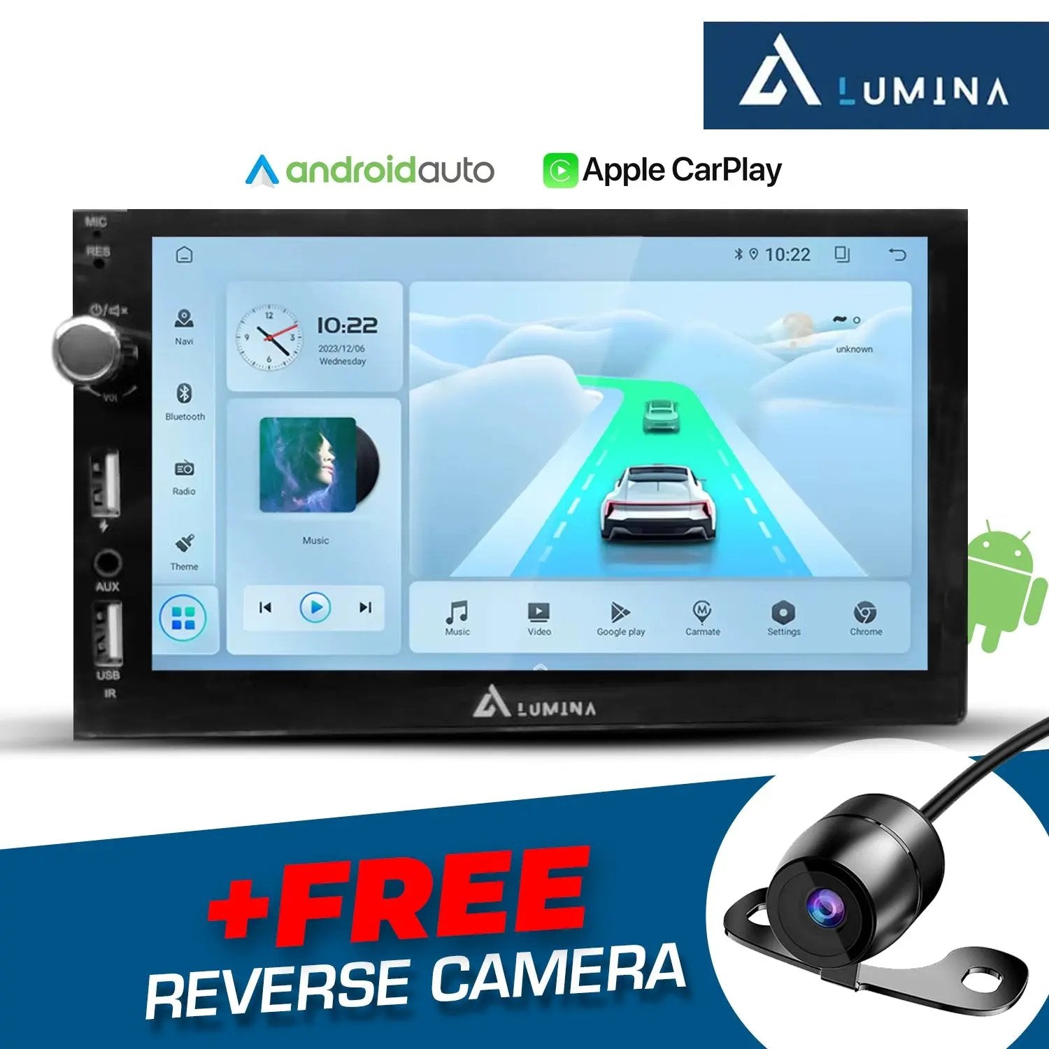 Lumina - 7 Inch Universal Android Entertainmet Unit With Apple Car Play & Android Auto + FREE Reverse Camera LUMINA AUDIO