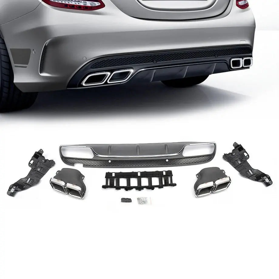 Merc W205 C63 Style Upgrade Diffuser With Tailpipes (15-19) maxmotorsports