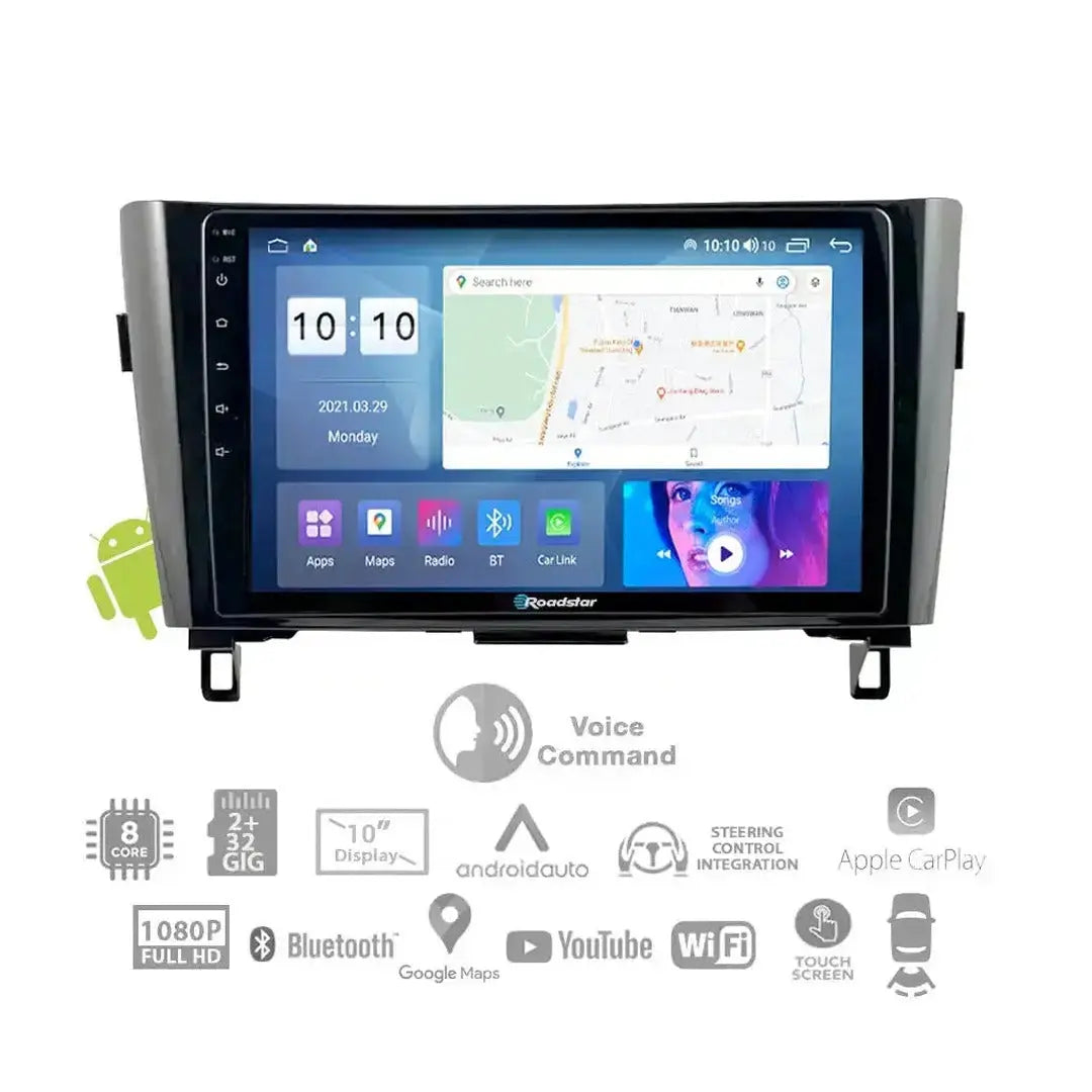 Nissan Qashqai (15-On) - 10.1 Inch Roadstar Android Entertainment & GPS System With Voice Command Roadstar