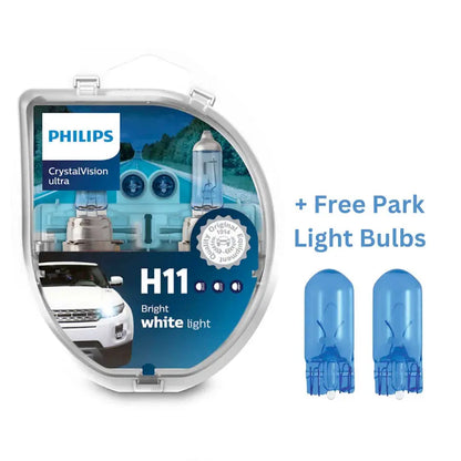 Philips H11 Crystal Vision Ultra 55W Bulb Set + FREE Park Light Philips