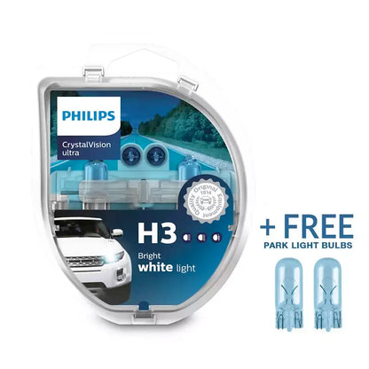 Philips H3 Crystal Vision Ultra 55W Bulb Set + FREE Park Light Philips