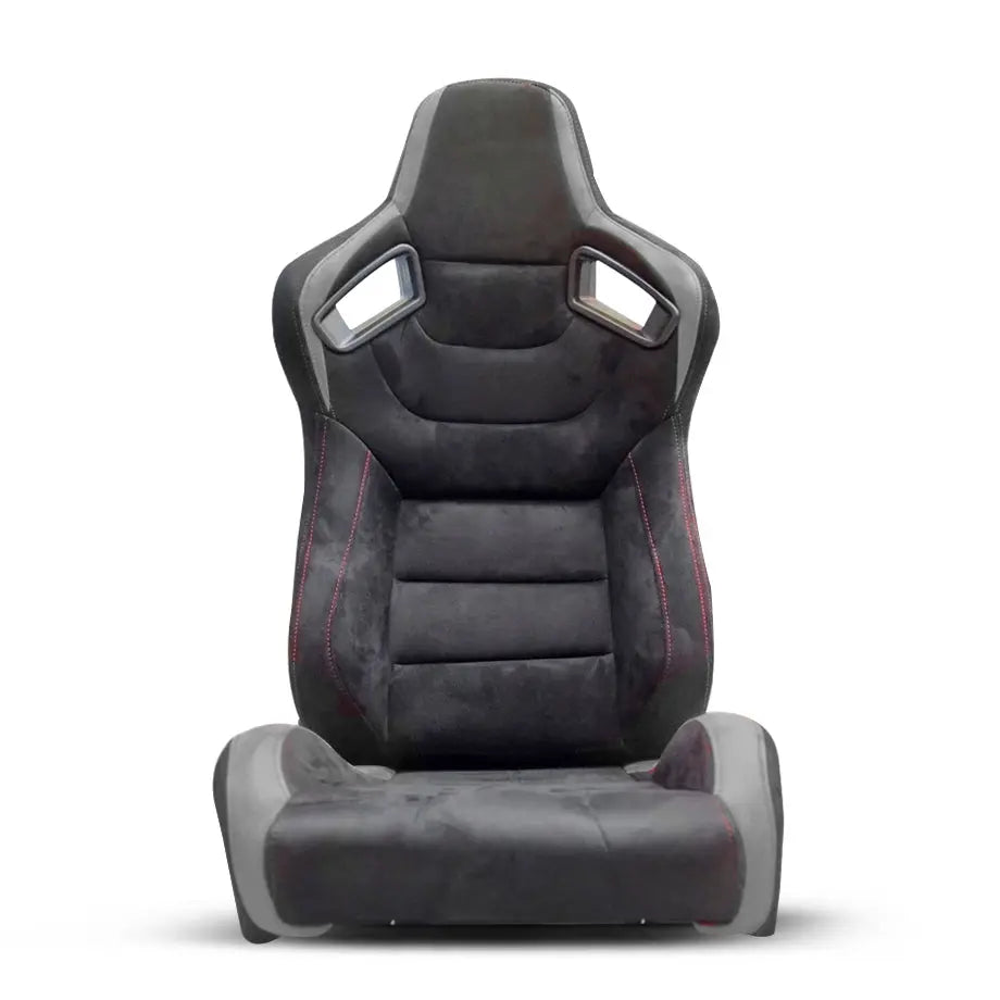 Reclinable Racing Seats Black & Grey Suede (Pair) Max Motorsport