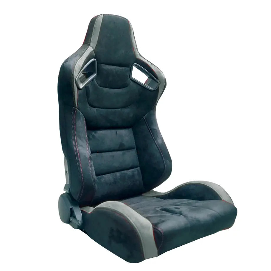 Reclinable Racing Seats Black & Grey Suede (Pair) Max Motorsport