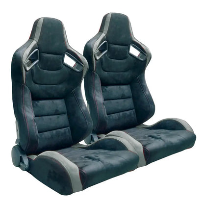 Reclinable Racing Seats Black & Grey Suede (Pair) Max Motorsport