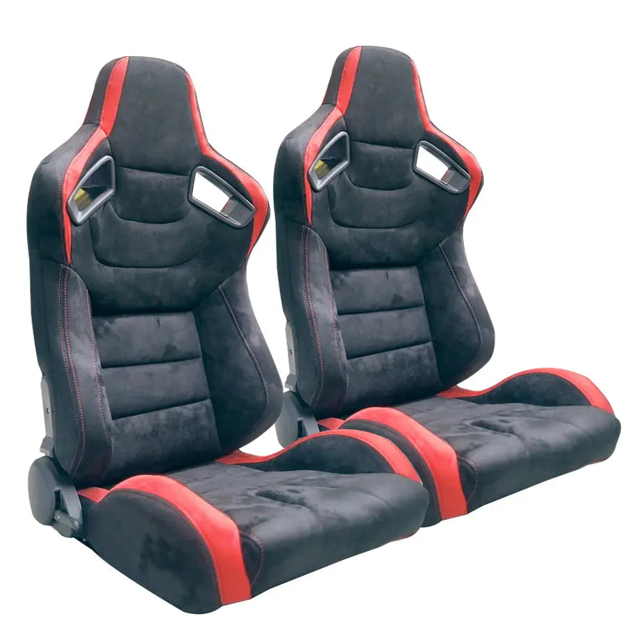 Reclinable Racing Seats Black & Red Suede (Pair) – Max Motorsport