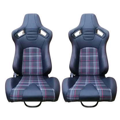 Reclinable Racing Seats - GTI Style Tartan Design Black PVC With Yellow Stitching (Pair) Max Motorsport