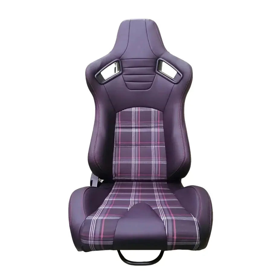 Reclinable Racing Seats - GTI Style Tartan Design Black PVC With Yellow Stitching (Pair) Max Motorsport