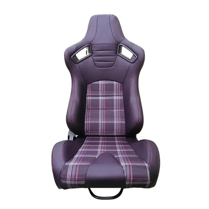 Reclinable Racing Seats - GTI Style Tartan Design Black PVC With Yellow Stitching (Pair) Max Motorsport