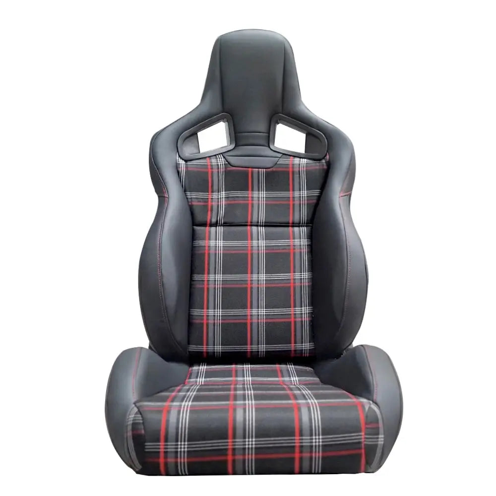 Reclinable Racing Seats - GTI Style Tartan Design PVC + Cloth (Pair) Max Motorsport
