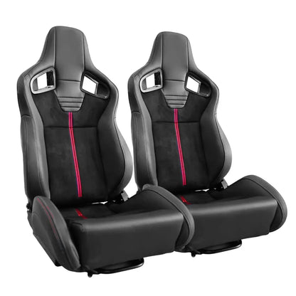 Reclinable Wingback Racing Seats PVC + Suede (Pair) Max Motorsport