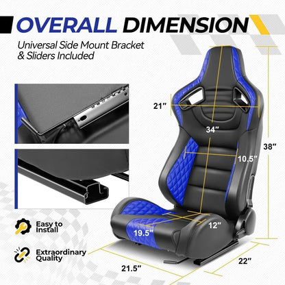 Reclinable Wingback Racing Seats PVC (Pair) Max Motorsport