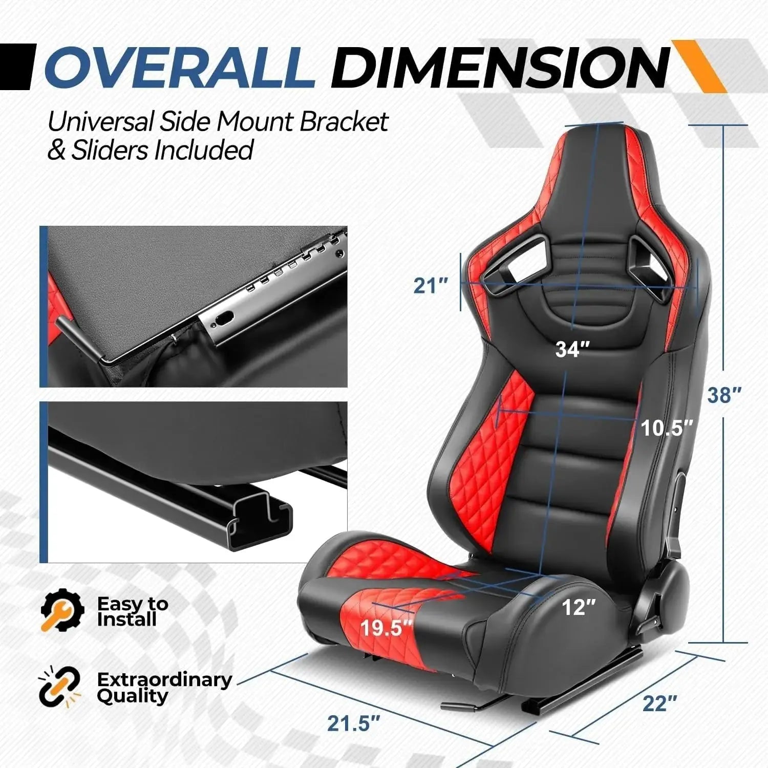 Reclinable Wingback Racing Seats PVC (Pair) Max Motorsport