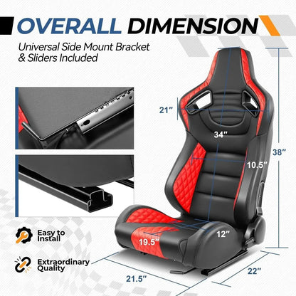 Reclinable Wingback Racing Seats PVC (Pair) Max Motorsport