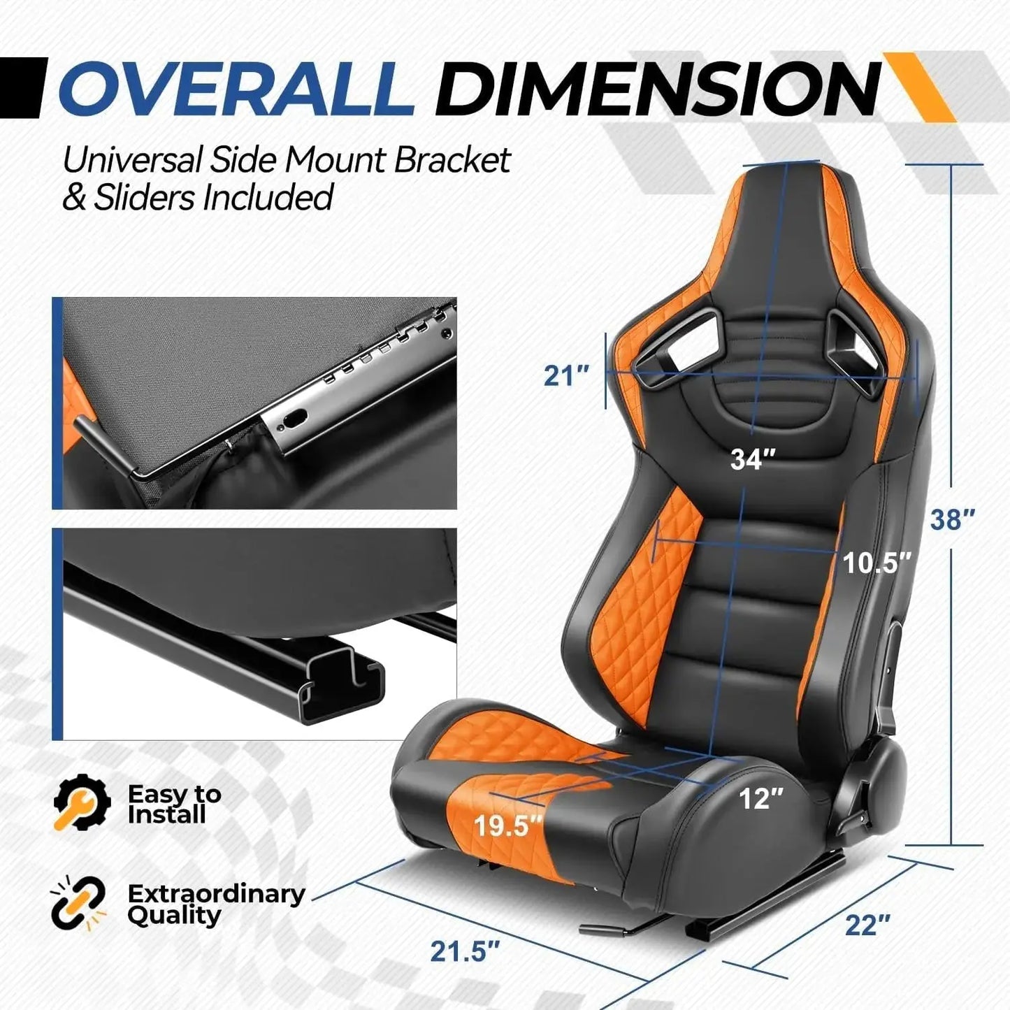 Reclinable Wingback Racing Seats PVC (Pair) Max Motorsport