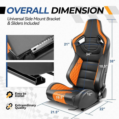 Reclinable Wingback Racing Seats PVC (Pair) Max Motorsport