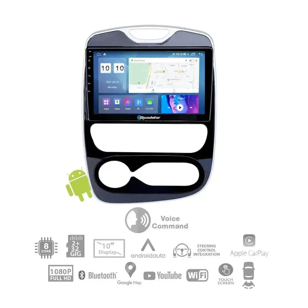 Renault Clio (17-20) A/C - 10.1 Inch Roadstar Android Entertainment & GPS System With Voice Command Roadstar
