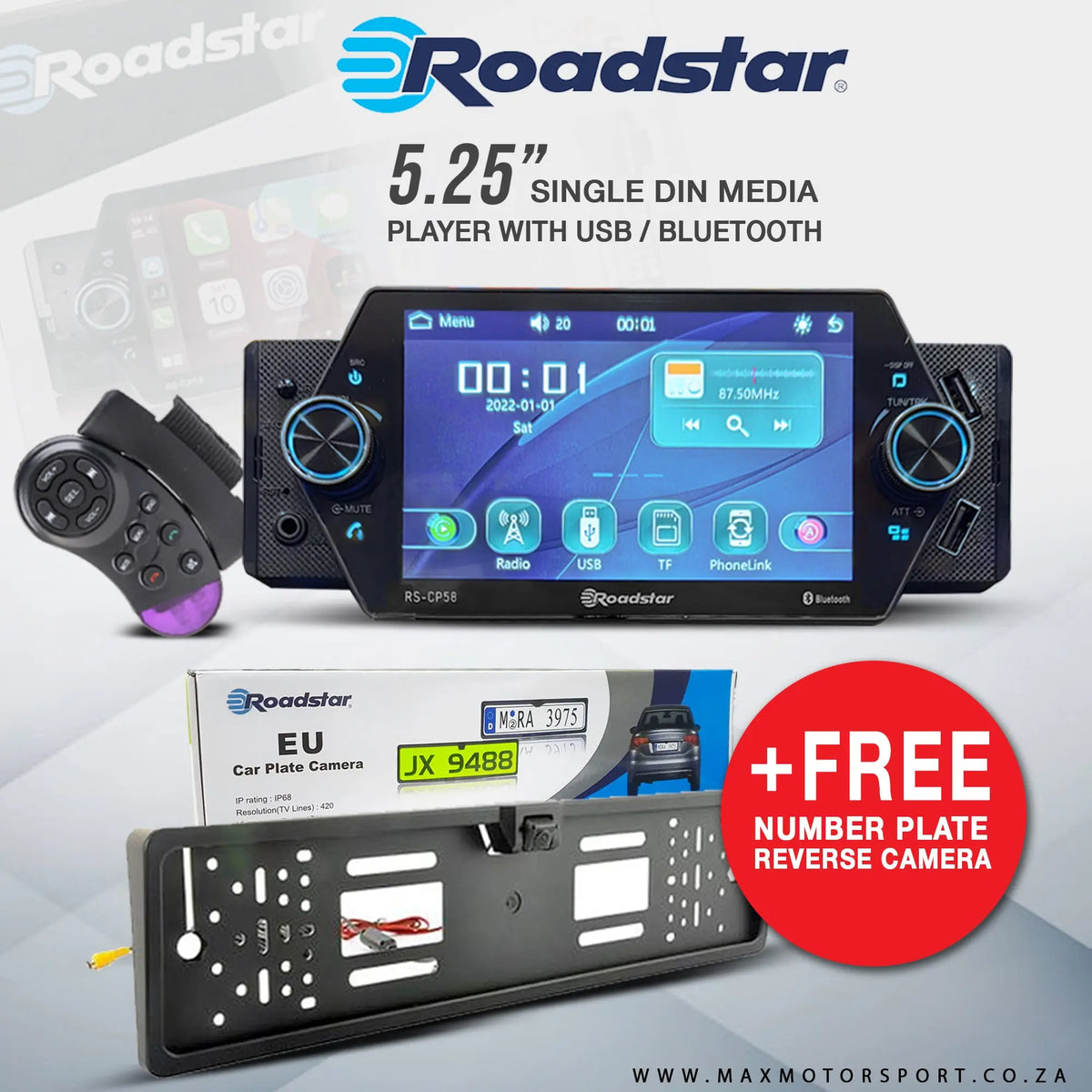 Roadstar 5.25 Inch Single Din Media Player +FREE Number Plate Camera ...