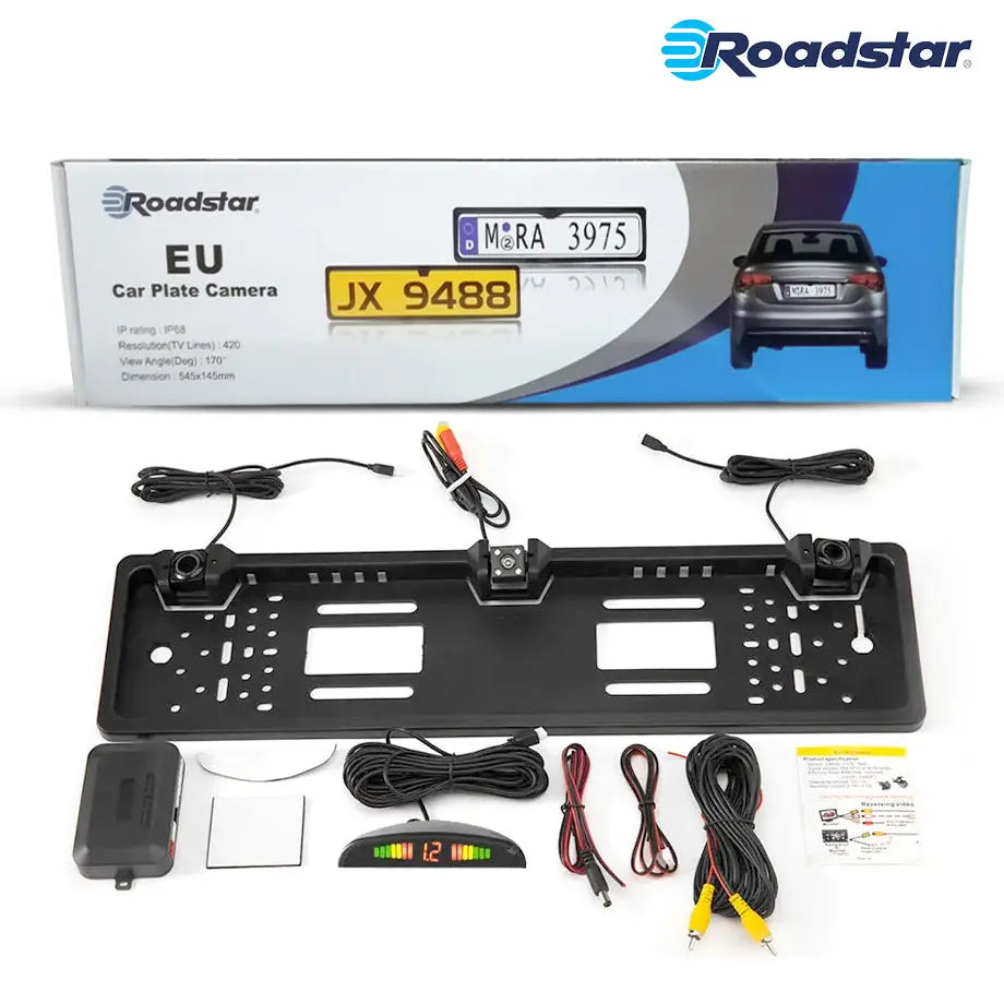 Roadstar Universal Number Plate Rear View Camera With Parking Sensors Targa