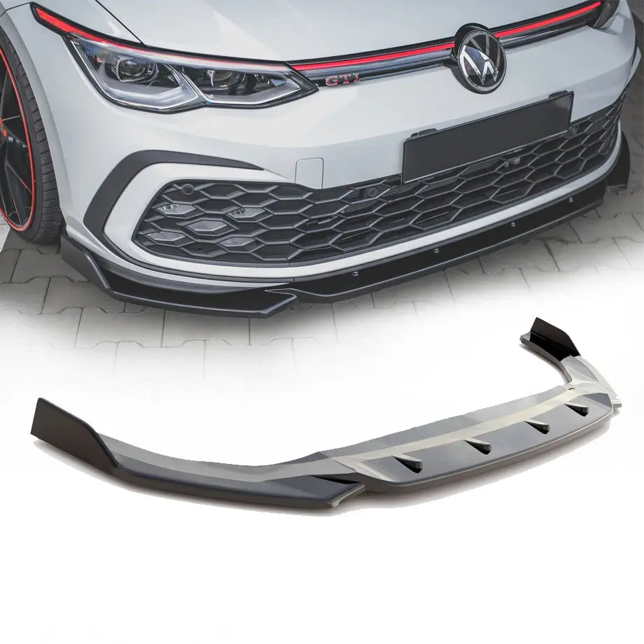 Suitable To Fit - VW Golf 8 GTI Maxton Style 1-Piece Gloss Black Front Spoiler Max Motorsport
