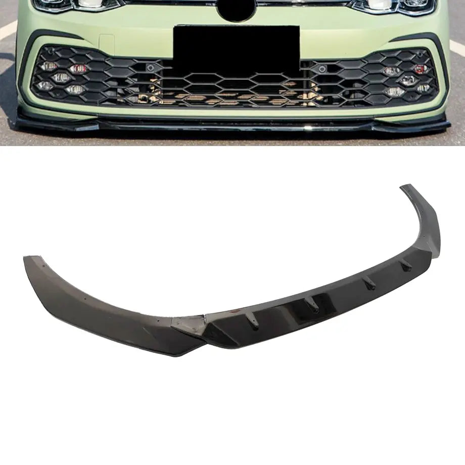 Suitable To Fit - VW Golf 8 GTI Maxton Style 3-Piece Gloss Black Front Spoiler - Type A Max Motorsport