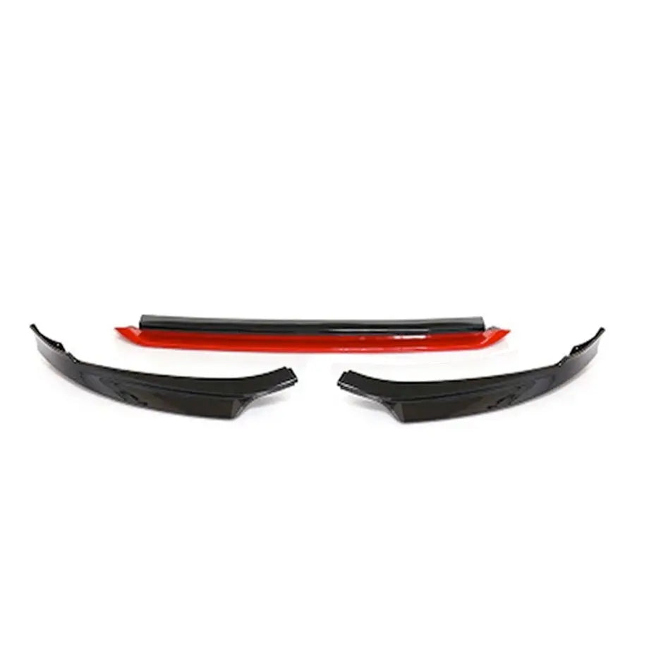 Suitable To Fit - VW Golf 8 Gloss Black With Red 3-Piece Front Spoiler Max Motorsport