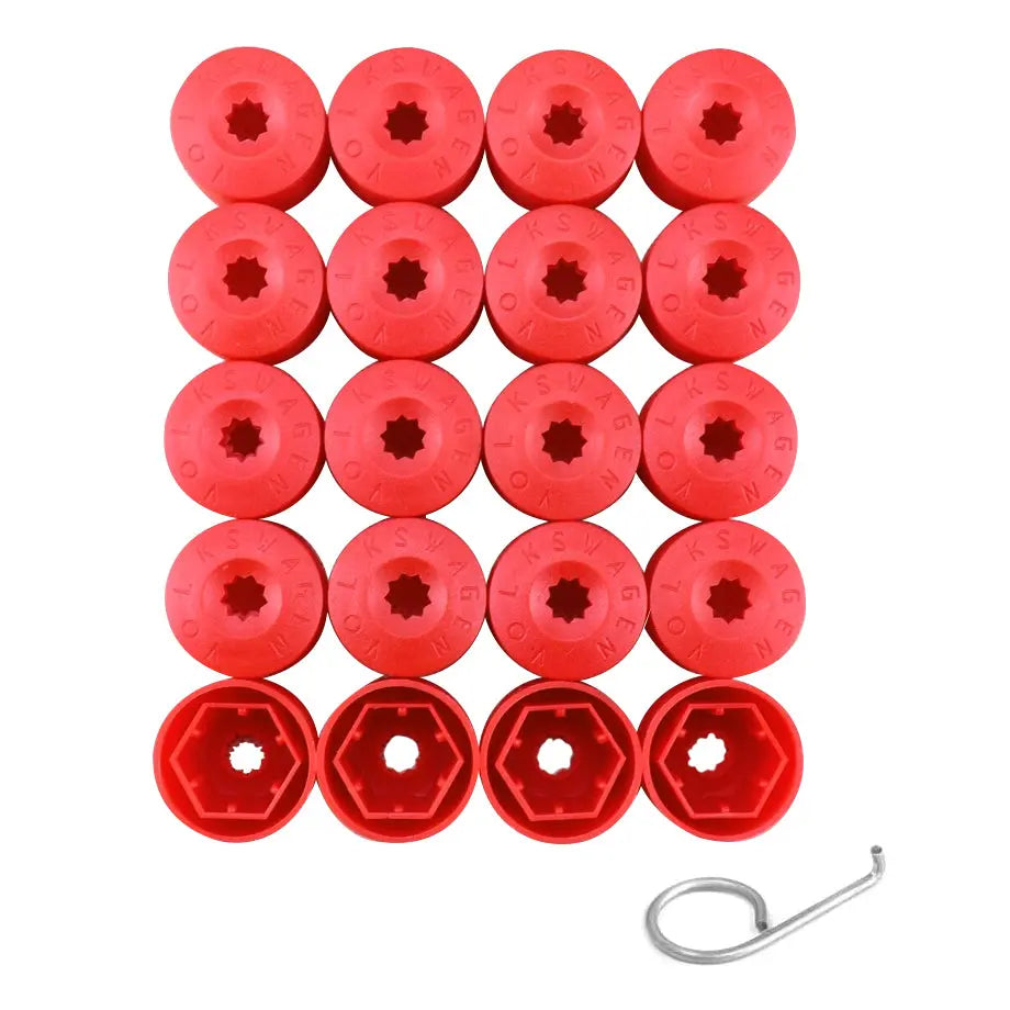 Suitable To Fit - VW Plastic Anti Theft - Red Wheel Nut Caps - 20 Piece maxmotorsports