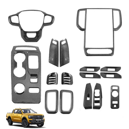 Suitable To Fit - Ranger Next Gen T9 (22-On) Carbon Look Interior Accessory Trim Kit - 16 Piece Max Motorsport