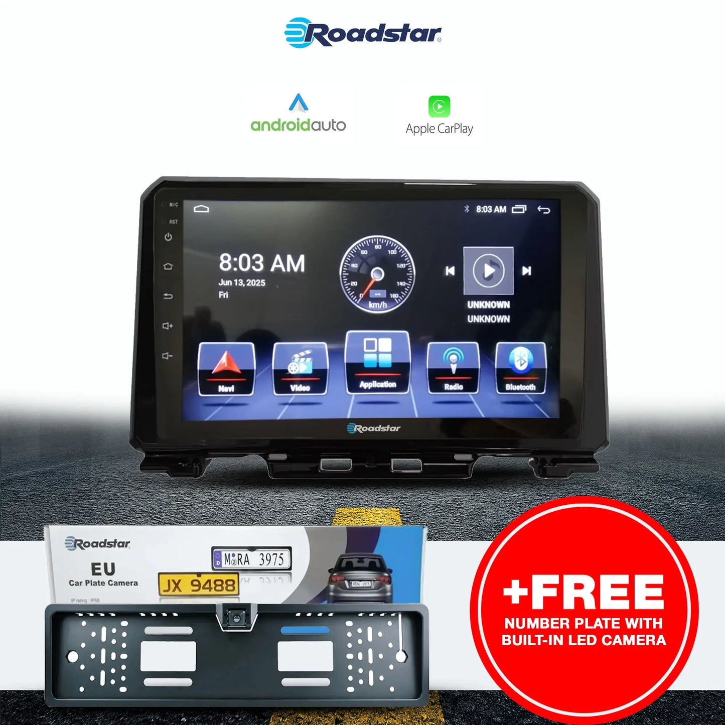 Suzuki Jimny Gen 4 (19-24) - 9 Inch Roadstar Android Multimedia Unit + FREE Number Plate Camera (Copy) (Copy) Roadstar