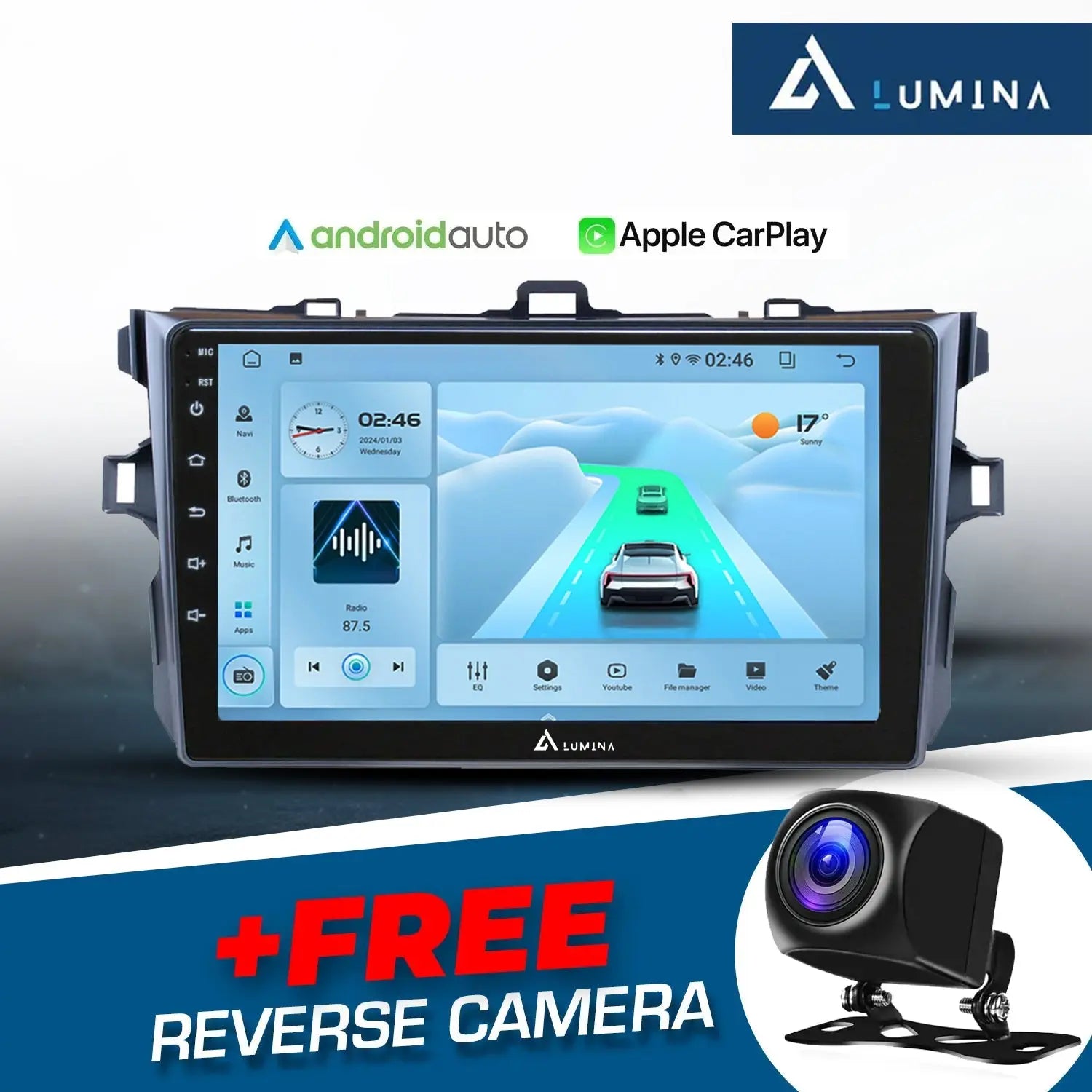 Toyota Corolla (07-13) - 9 Inch Lumina Android Entertainment & GPS System +FREE Reverse Camera LUMINA AUDIO