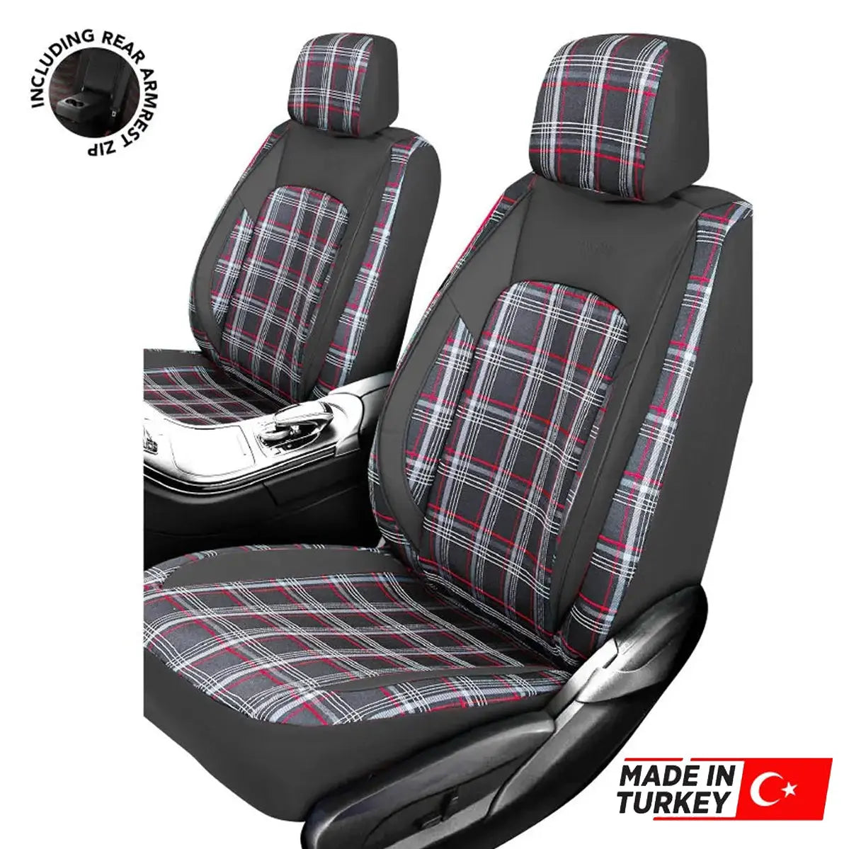 Universal GTI Tartan Fabric Car Seat Covers - Front & Rear Full Set (Black) Max Motorsport